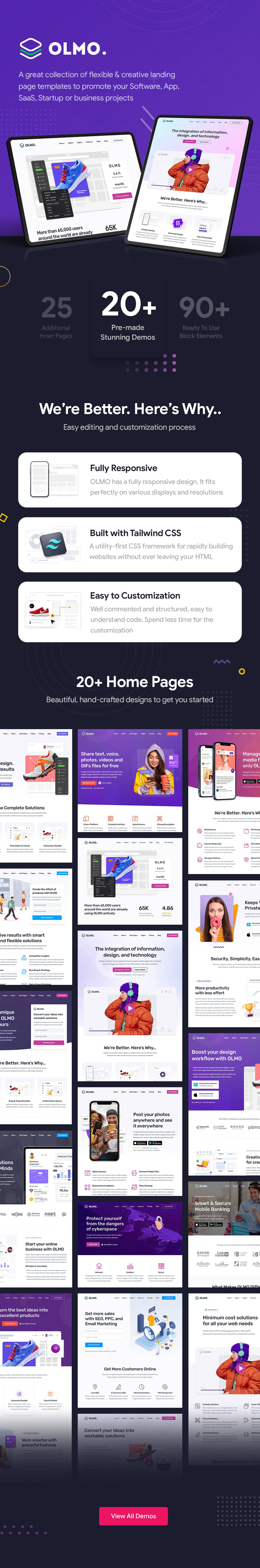 OLMO - Startup, SaaS, Software & Mobile App Tailwind CSS Template